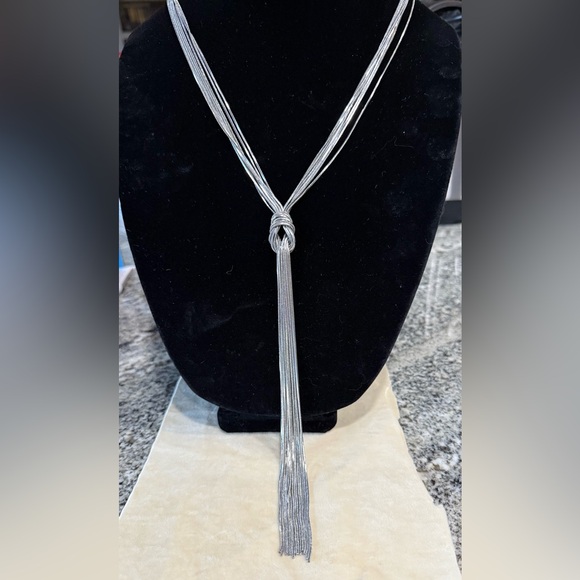 Knotted Silver-Toned Multi Strand Snake Chain Necklace - Picture 1 of 4